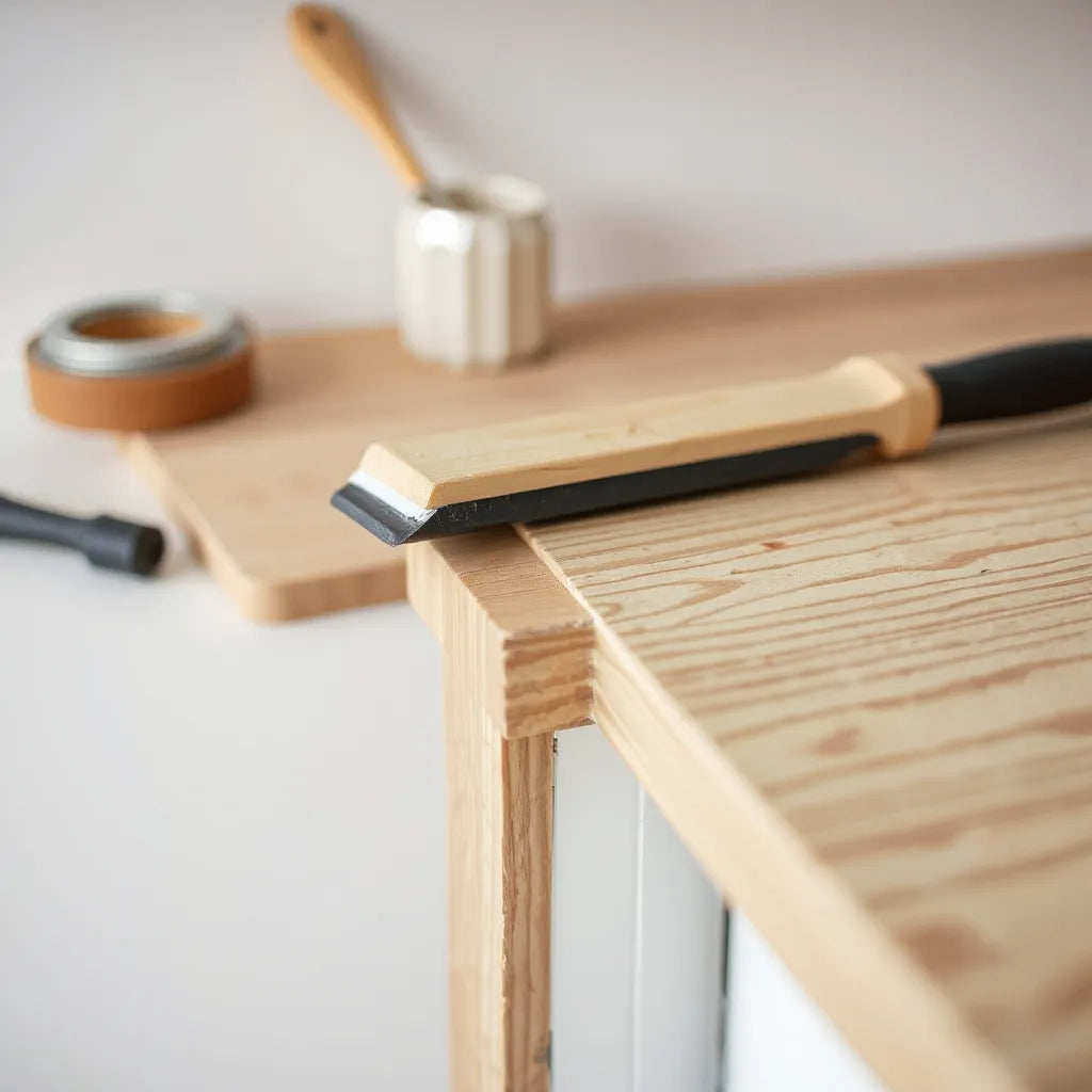 Durable laminate wrap being applied to a cabinet edge with a smooth, aligned finish