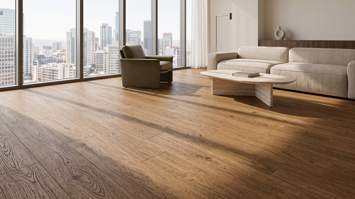 Mid-tone vinyl flooring for a rental apartment in Singapore