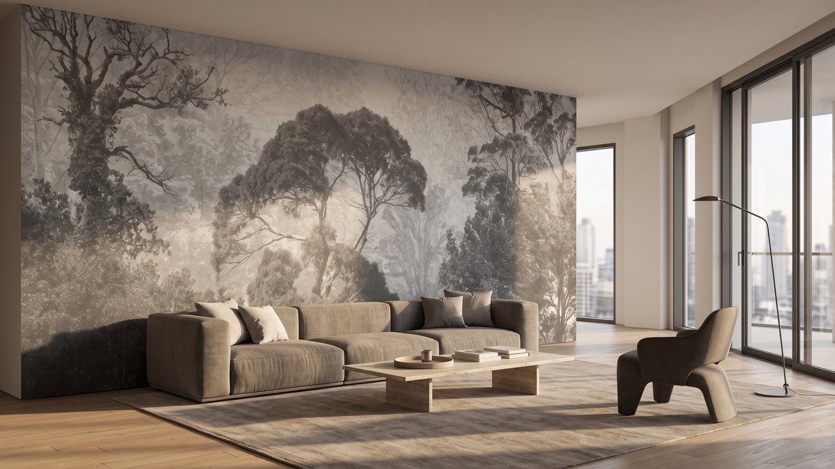 Fresh wallpaper feature wall in a renovated Singapore HDB living room