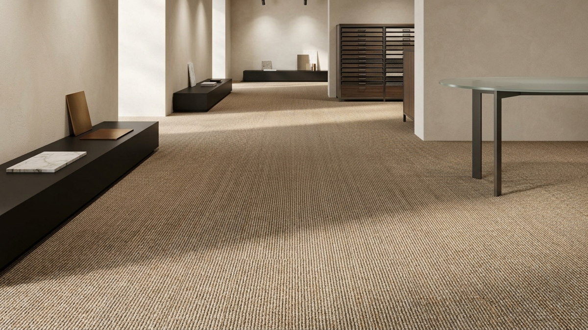 Carpet backing structure beneath a MONLI carpet tile in Singapore