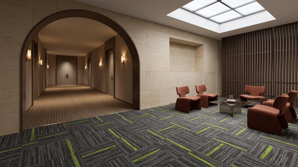Carpet tile and broadloom compared in a Singapore commercial interior