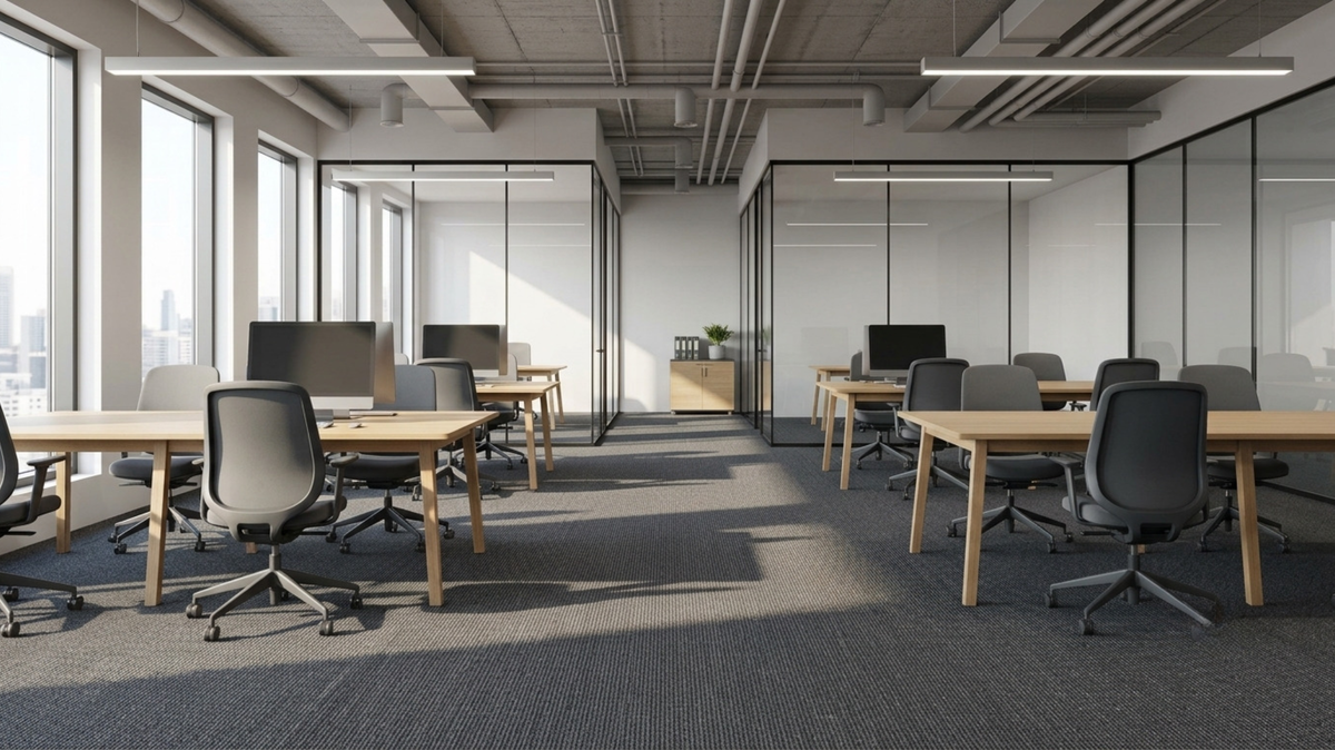 Carpet vacuuming in a Singapore office with grey carpet tiles