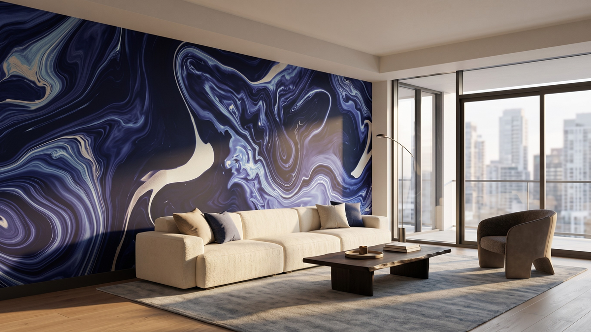Seamless patterned wallpaper feature wall in a Singapore living room