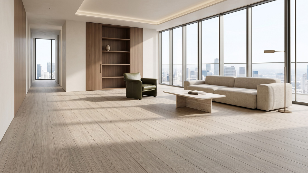 Wood-look vinyl flooring for a modern condo in Singapore