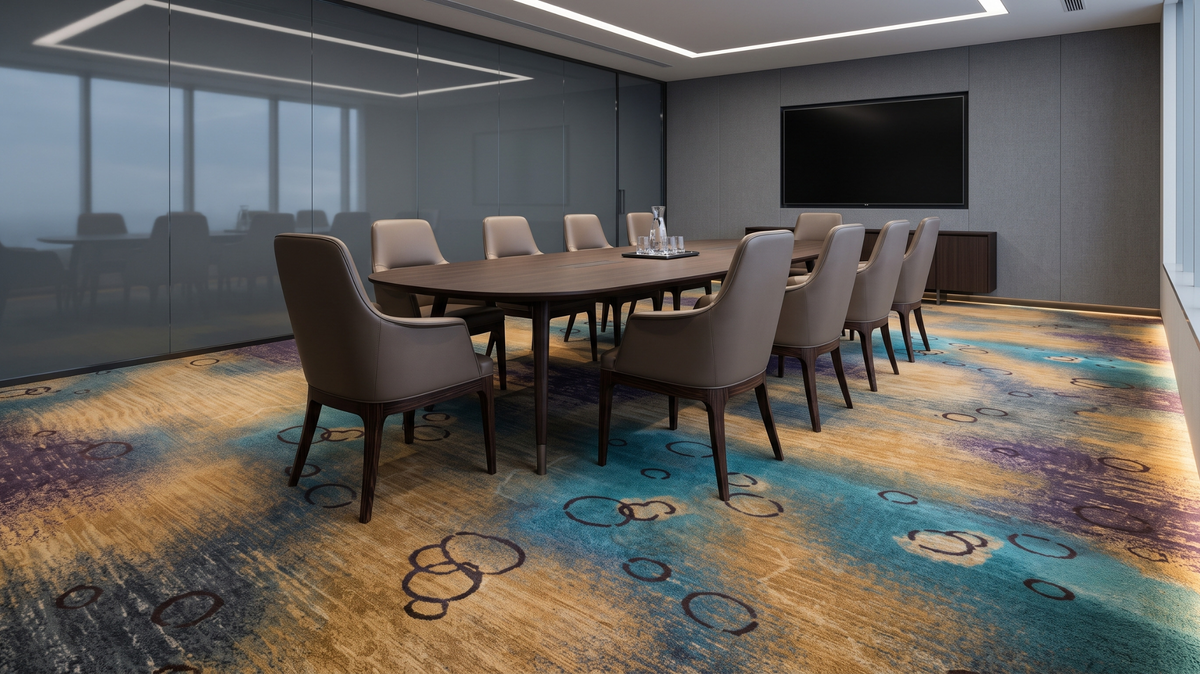 Custom colour carpet coordinated with a Singapore corporate interior