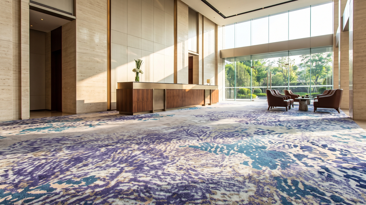 Custom patterned carpet in a Singapore hotel lobby