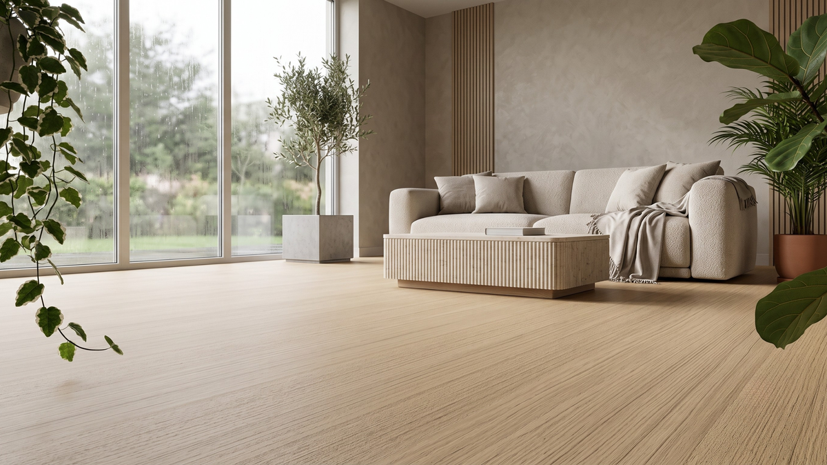 Vinyl flooring in a bright biophilic interior in Singapore