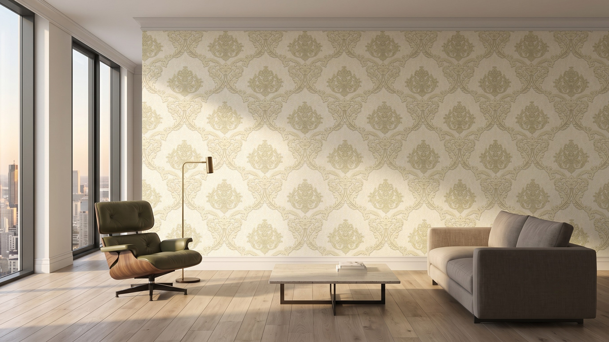 Embossed wallpaper Singapore with decorative relief in an elegant living room