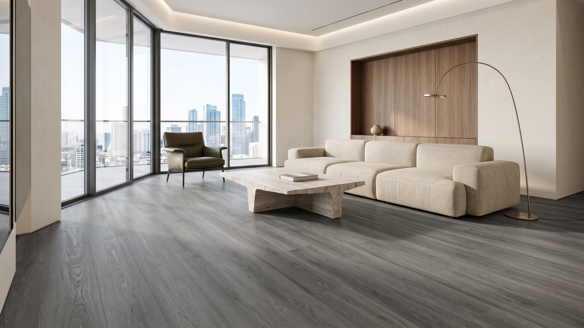 Low-contrast vinyl flooring for an elderly-friendly home in Singapore