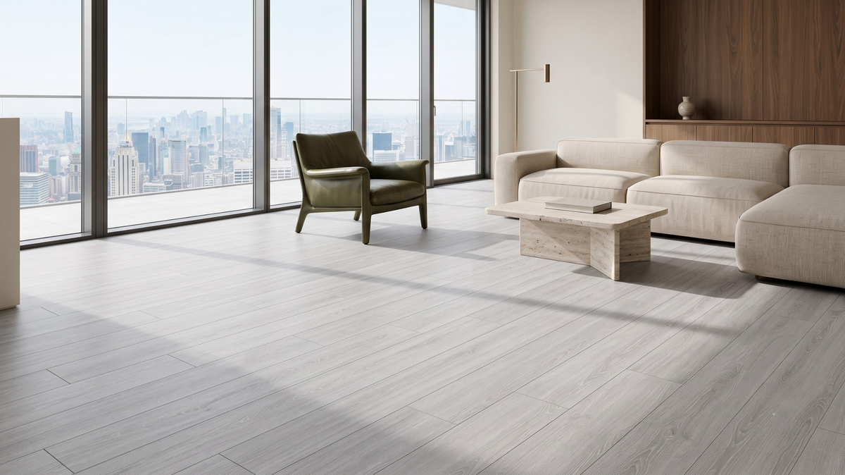 Wood-look flooring for a sunny west-facing room in Singapore