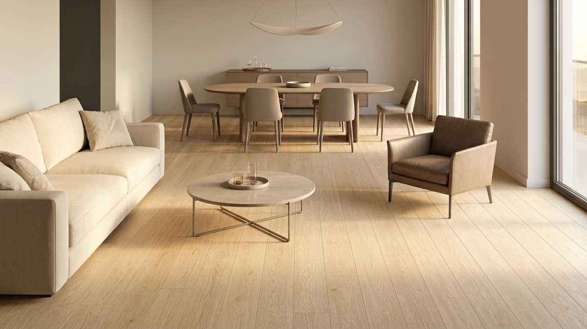Vinyl flooring installed in a modern HDB interior in Singapore