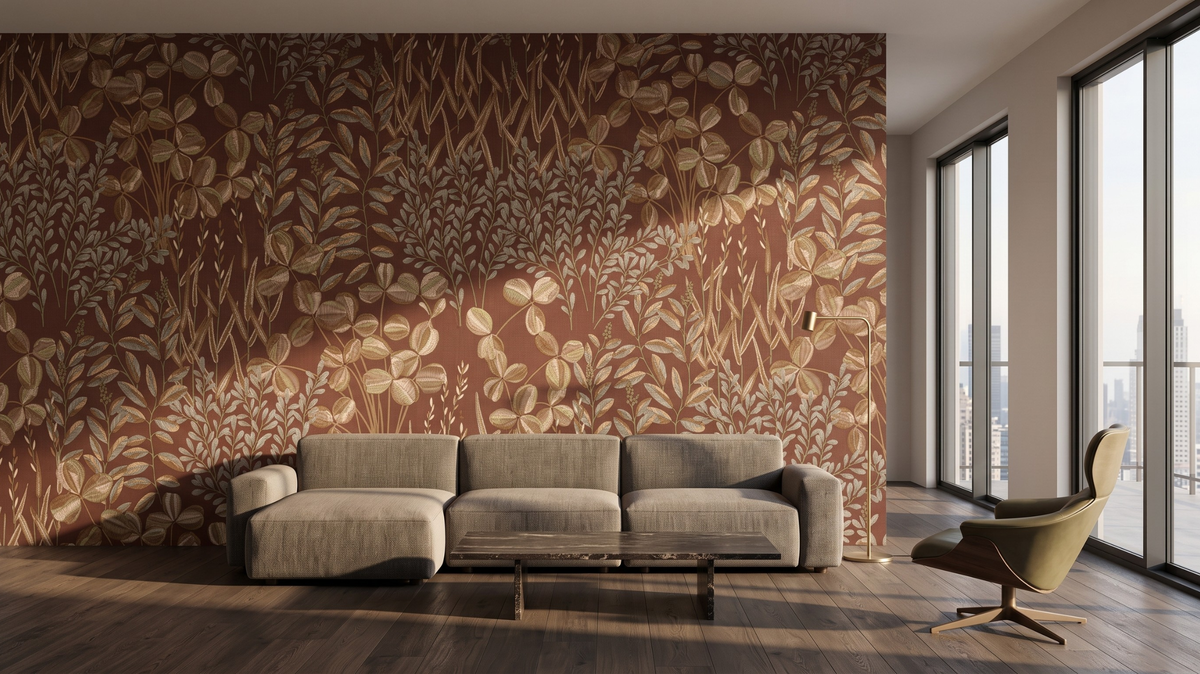 Floral wallpaper in a modern Singapore living room