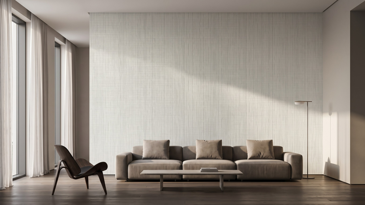 Grey wallpaper Singapore with light linen texture in a modern BTO living room