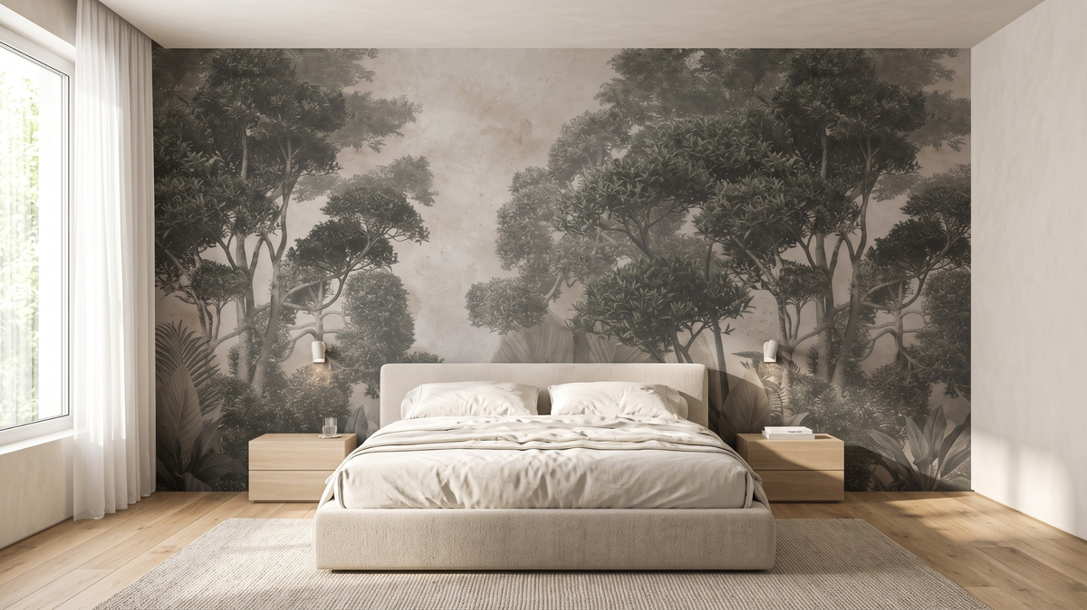 Bedroom wallpaper feature wall in a modern Singapore condo