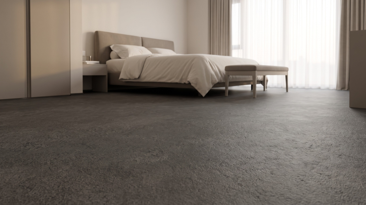 Click-lock vinyl flooring in a modern bedroom in Singapore