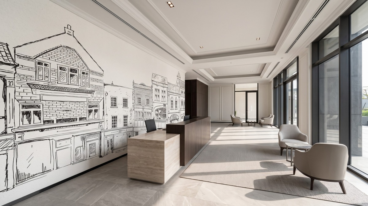 Office reception wallpaper feature wall in Singapore