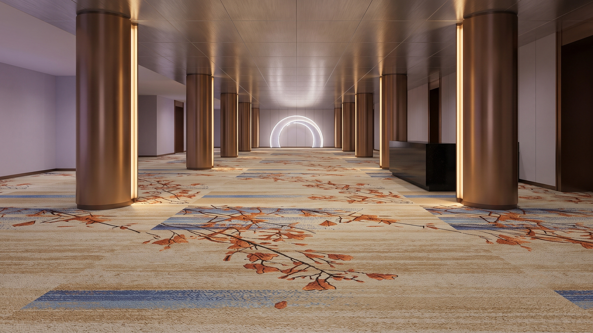 Detailed custom carpet artwork in a Singapore event interior