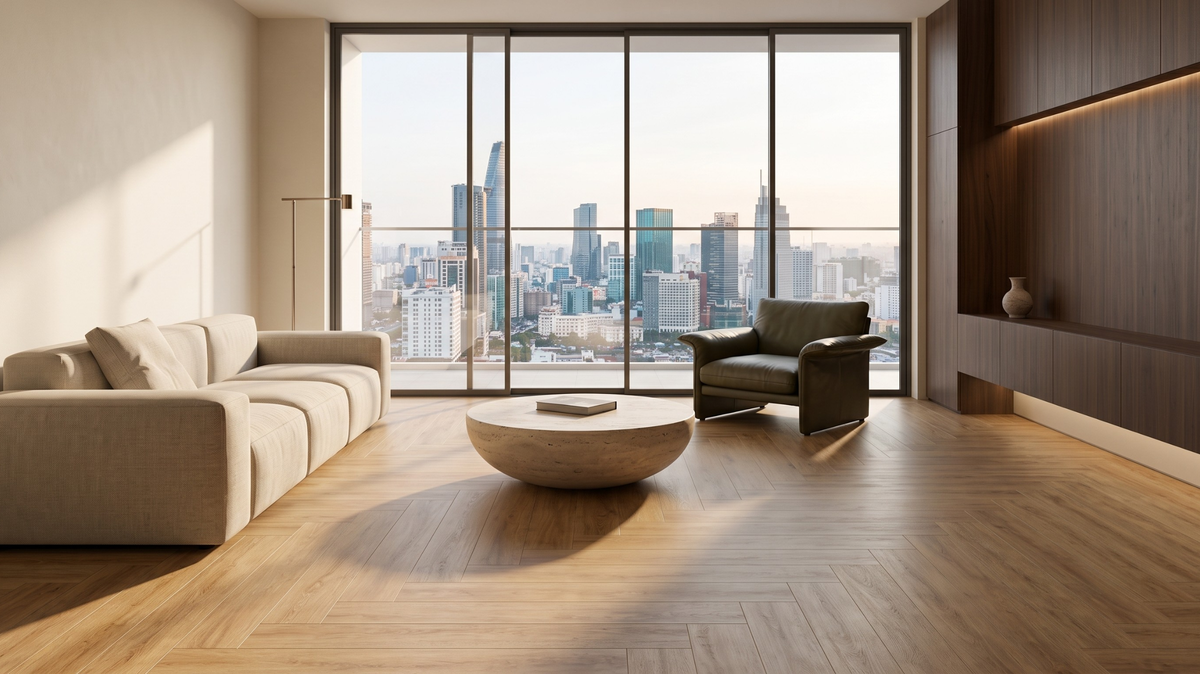 Residential vinyl flooring in a modern Singapore living room