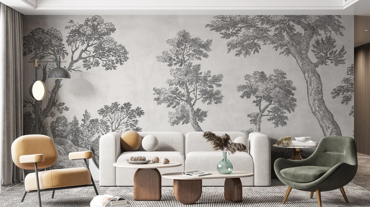 Modern mural wallpaper design in a contemporary Singapore living room