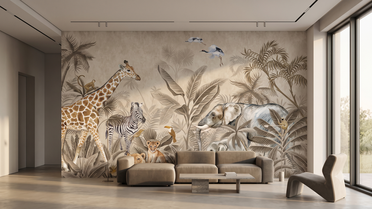 Patterned wallpaper installation on a feature wall in Singapore