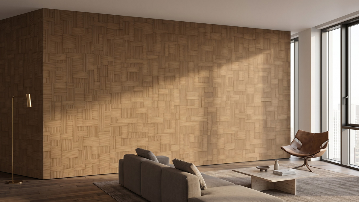 Wallpaper Singapore with textured brown geometric wallcovering in a modern dining room