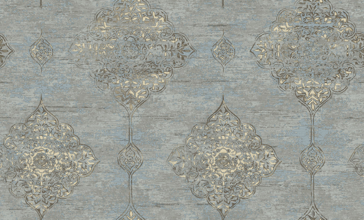 Blue Grey Vintage Damask Wallpaper 2828