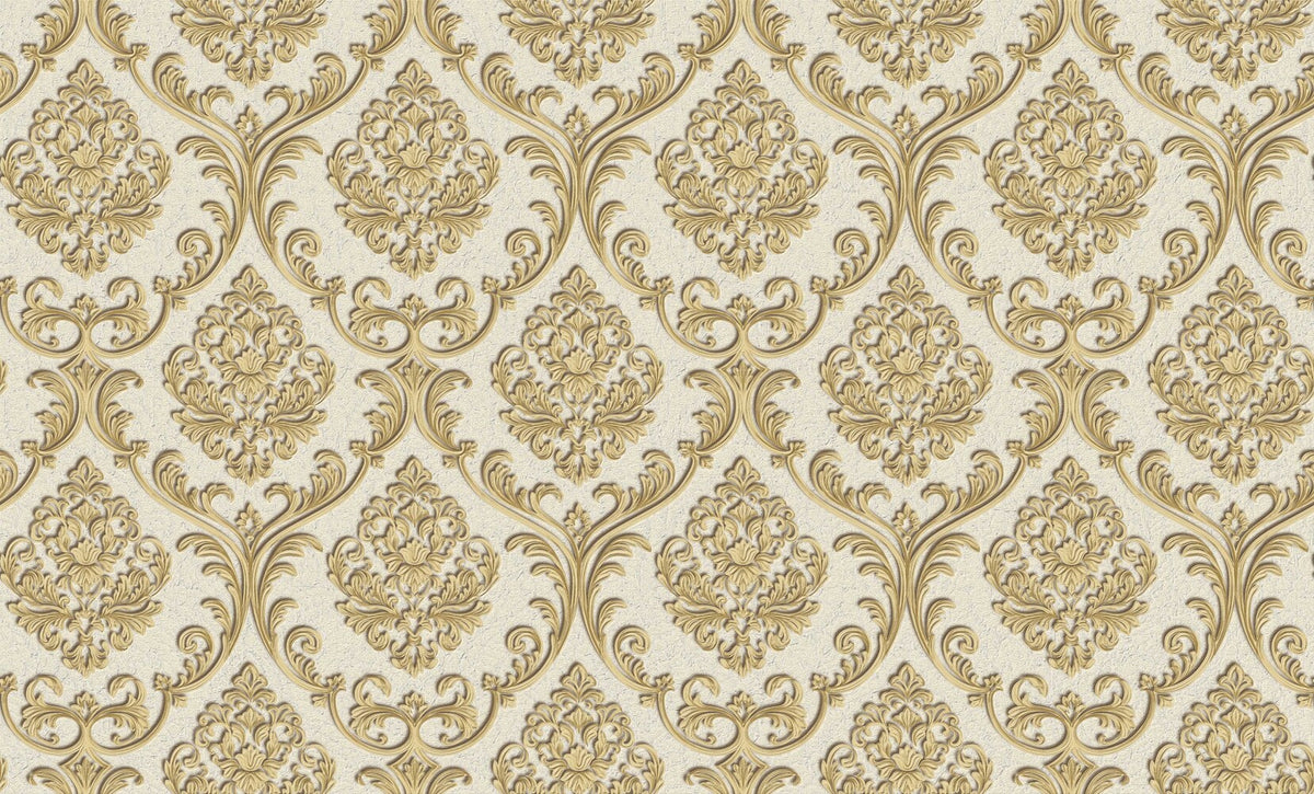 Cream Gold Scroll Damask Wallpaper 2904