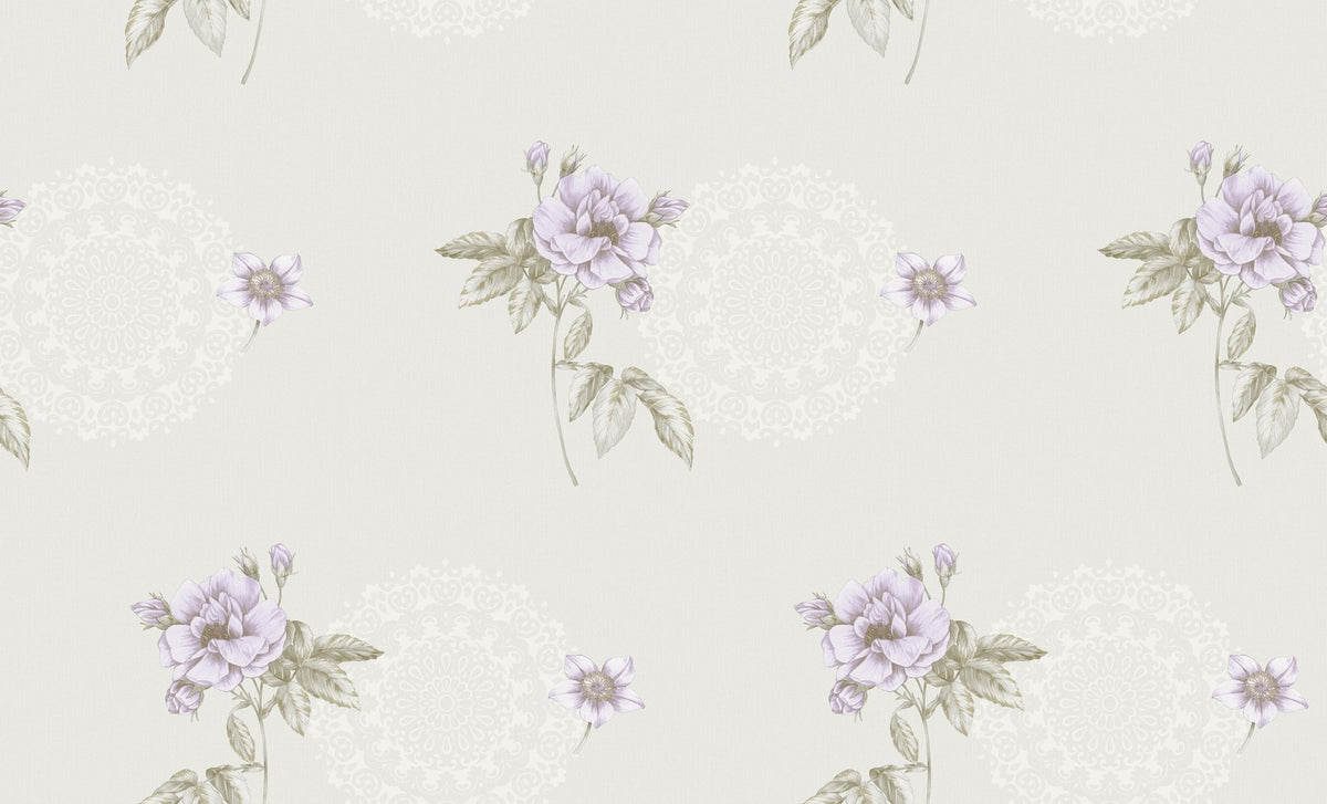 Sage Green Pink Floral Wallpaper 3501