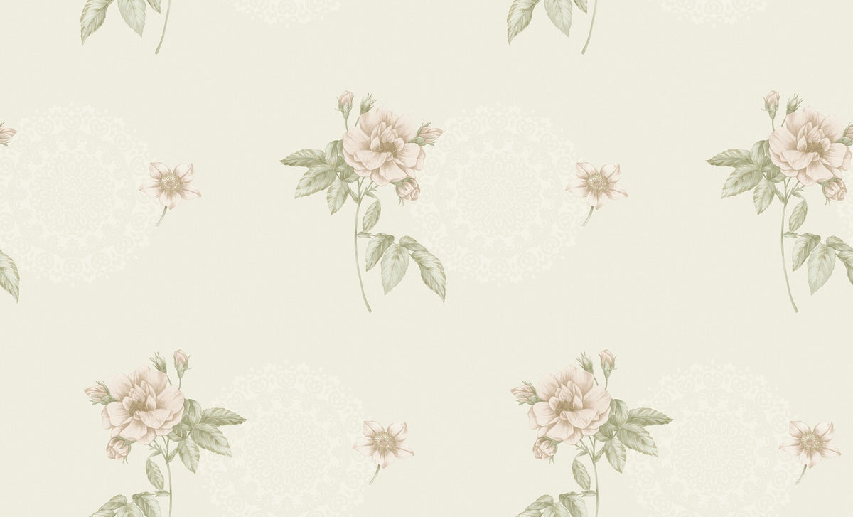 Sage Green Pink Floral Wallpaper 3501