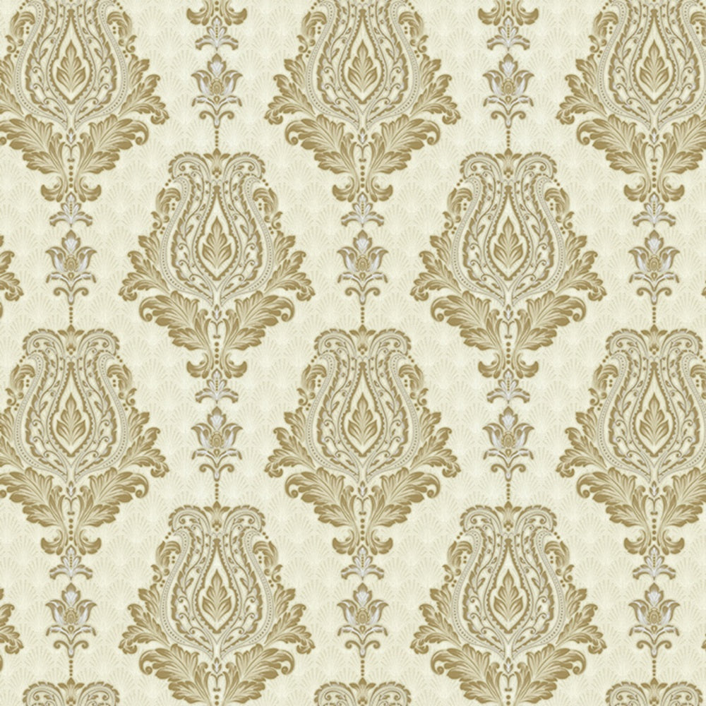 Cream Gold Ornamental Damask Wallpaper 3991
