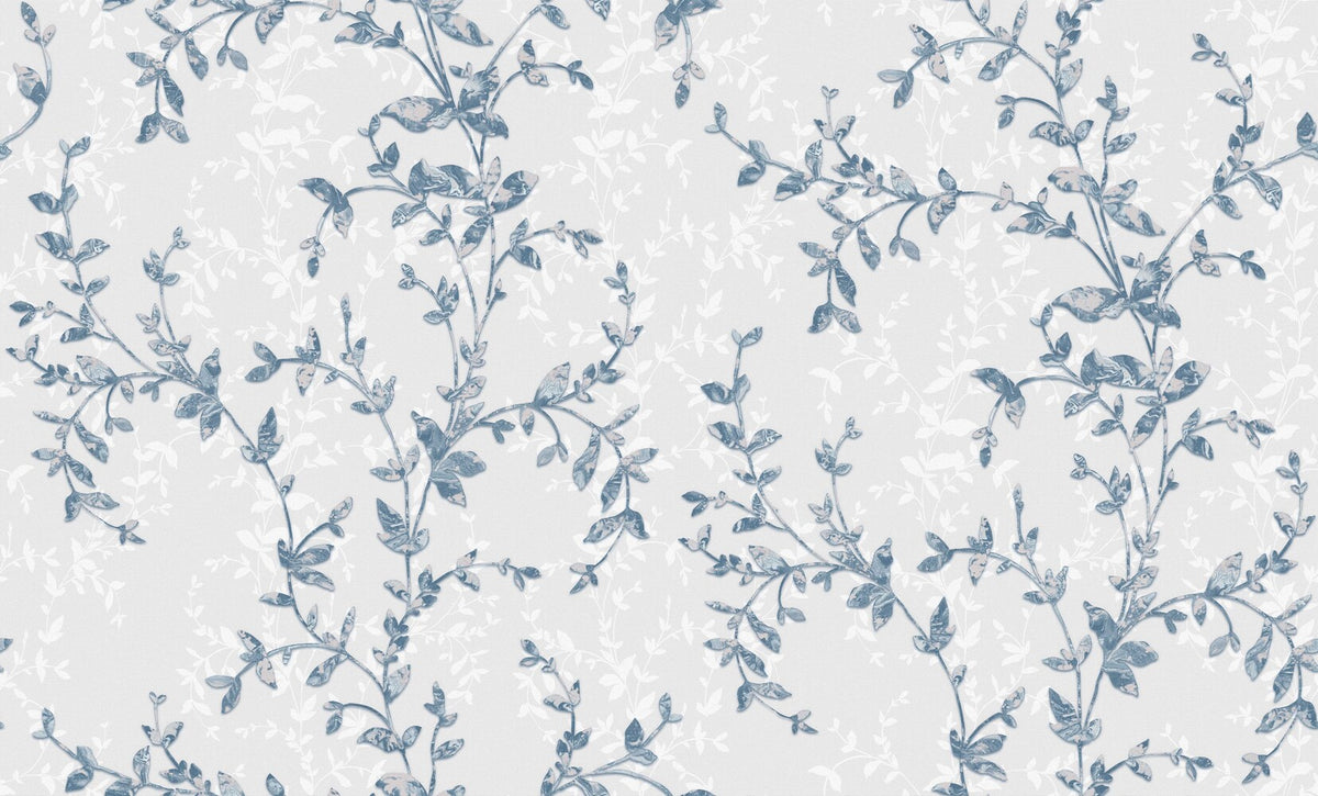 Blue Grey Floral Branch Wallpaper 7524
