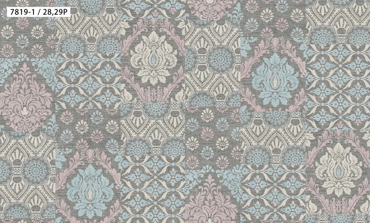 Teal Grey Ornamental Wallpaper 7819