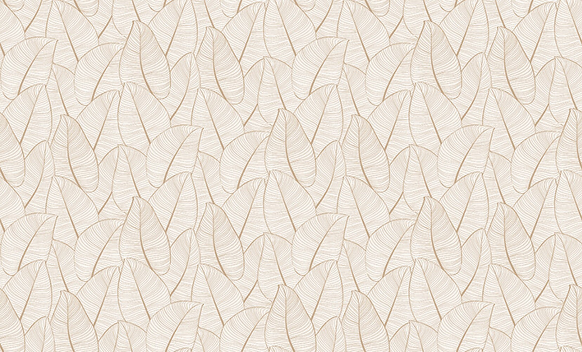 Beige Outline Leaf Wallpaper 9008
