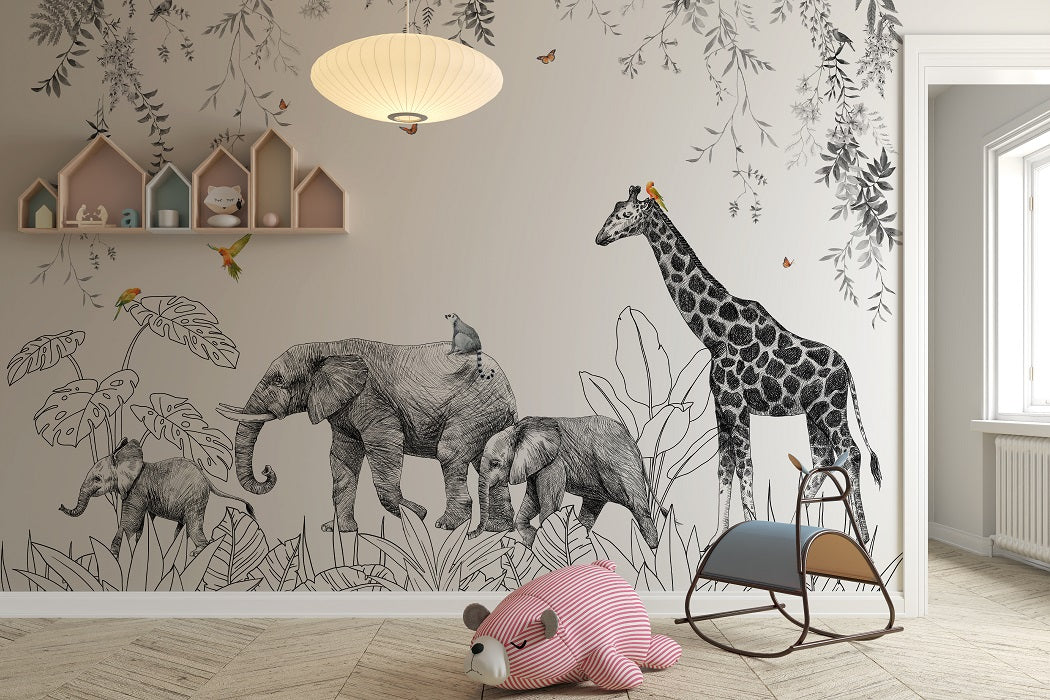 GIRAFFE AND ELEPHANTS