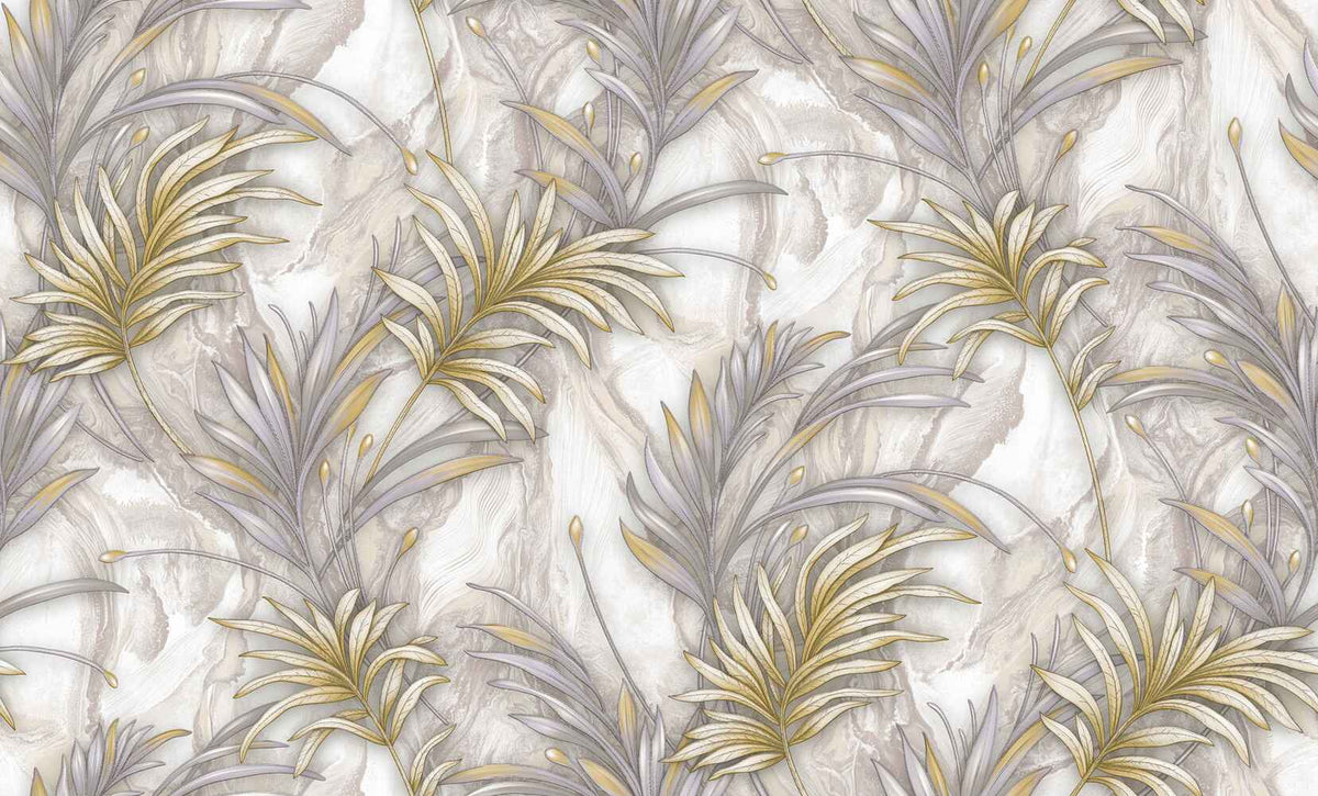 Grey Gold Tropical Leaf Wallpaper LUX
