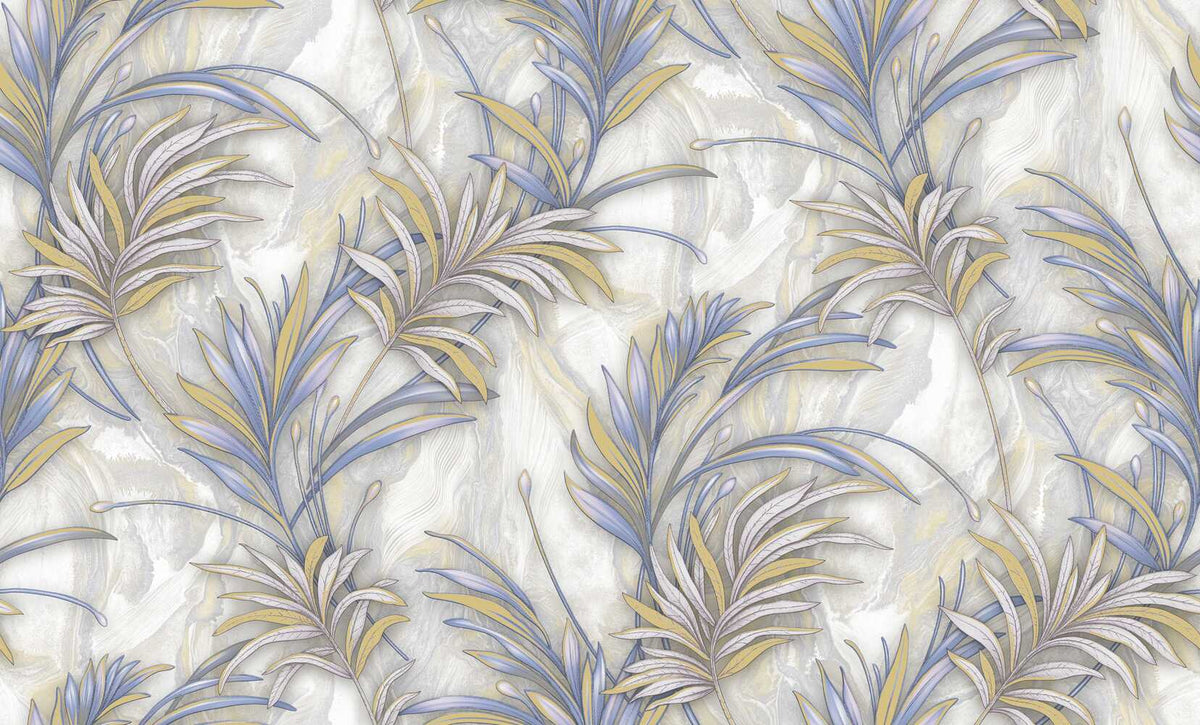 Grey Gold Tropical Leaf Wallpaper LUX