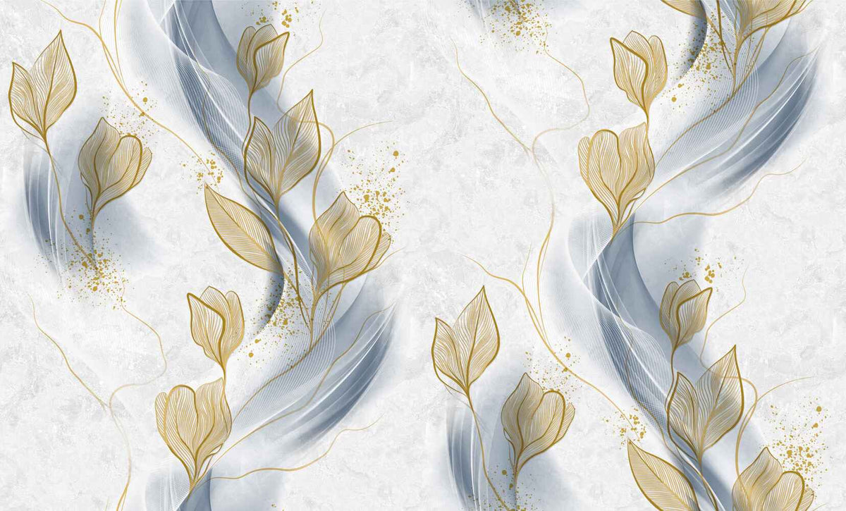 Grey Gold Tropical Leaf Wallpaper LUX