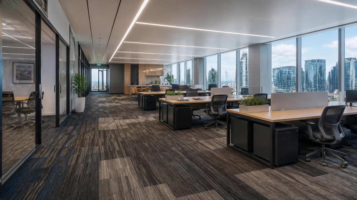 Commercial modular carpet tiles in a Singapore Grade-A corporate office
