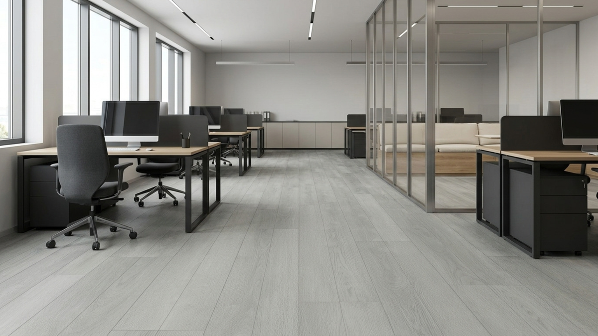 Commercial vinyl flooring in a modern office in Singapore