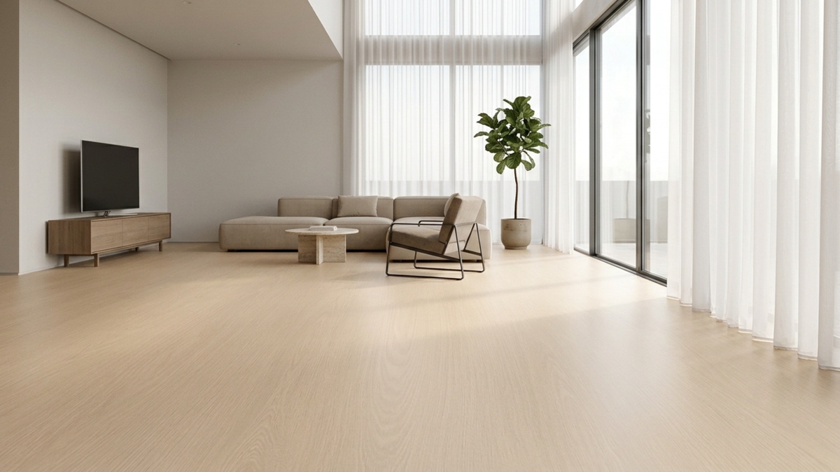 Wood-look vinyl flooring in a residential living room in Singapore