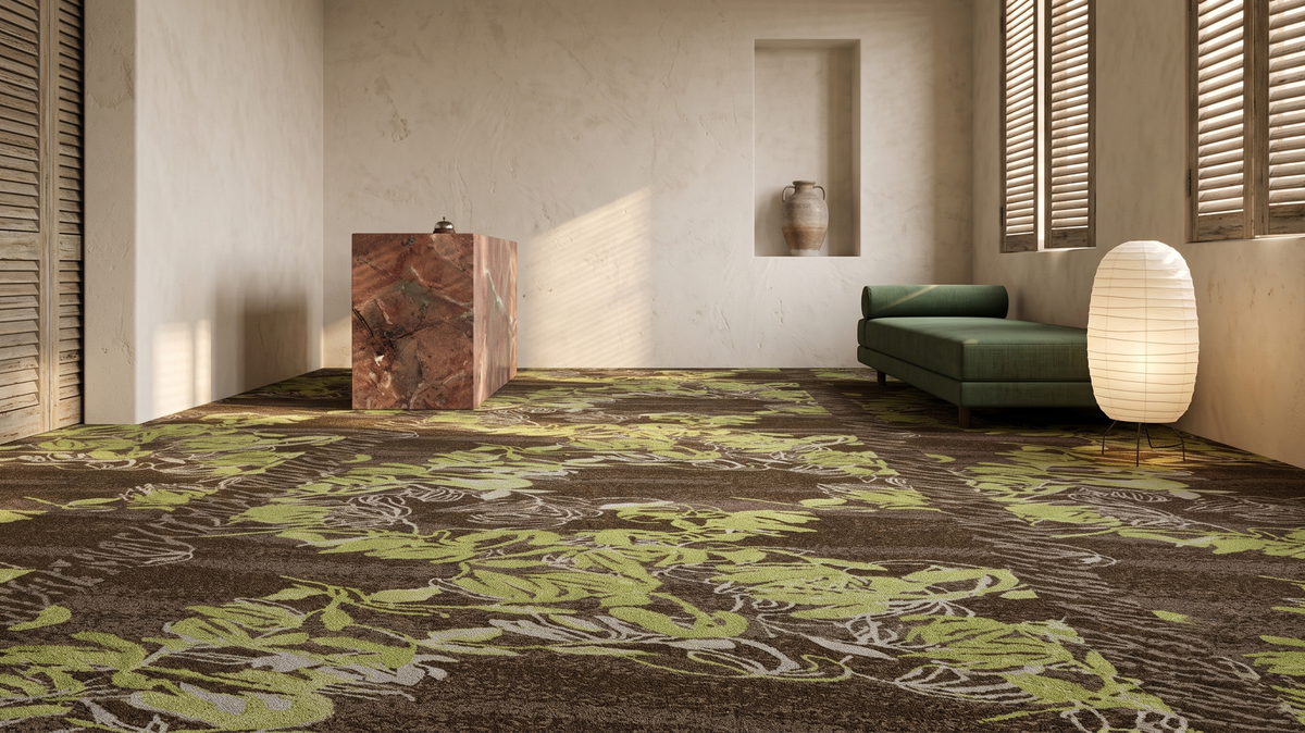 Hand-tufted style statement rug in a Singapore lounge