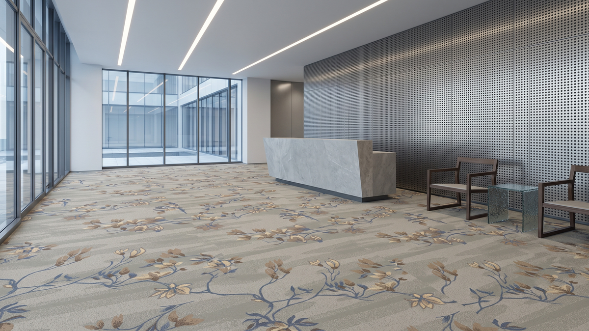 Custom logo carpet positioned in a Singapore reception area
