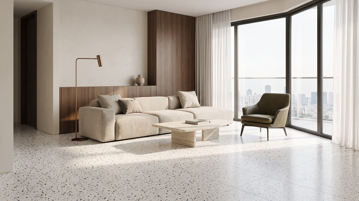 LVT click flooring in a modern Singapore living room