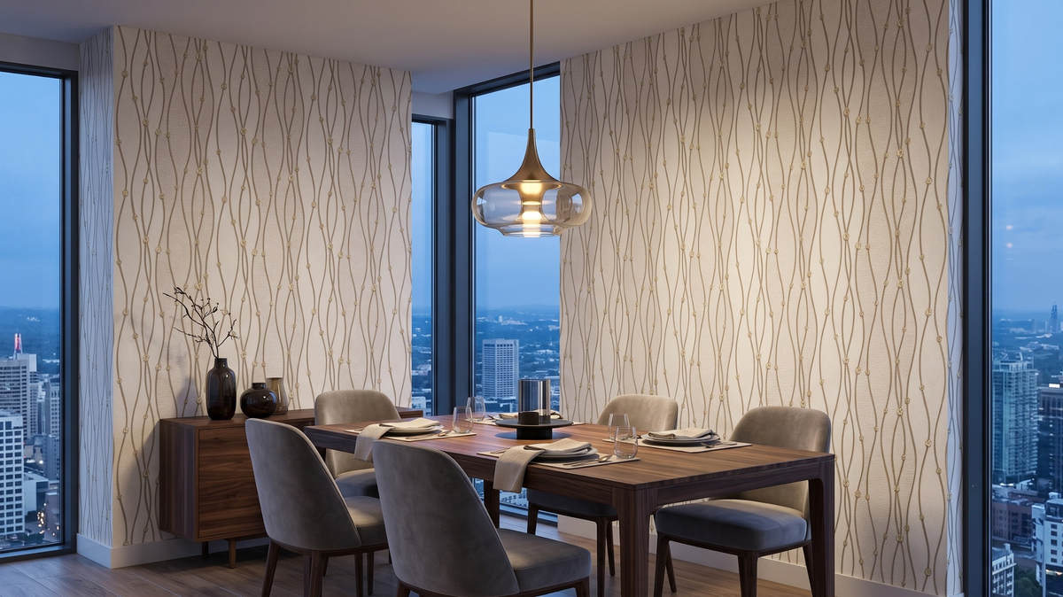 Metallic wallpaper Singapore with gold detailing in an elegant dining room