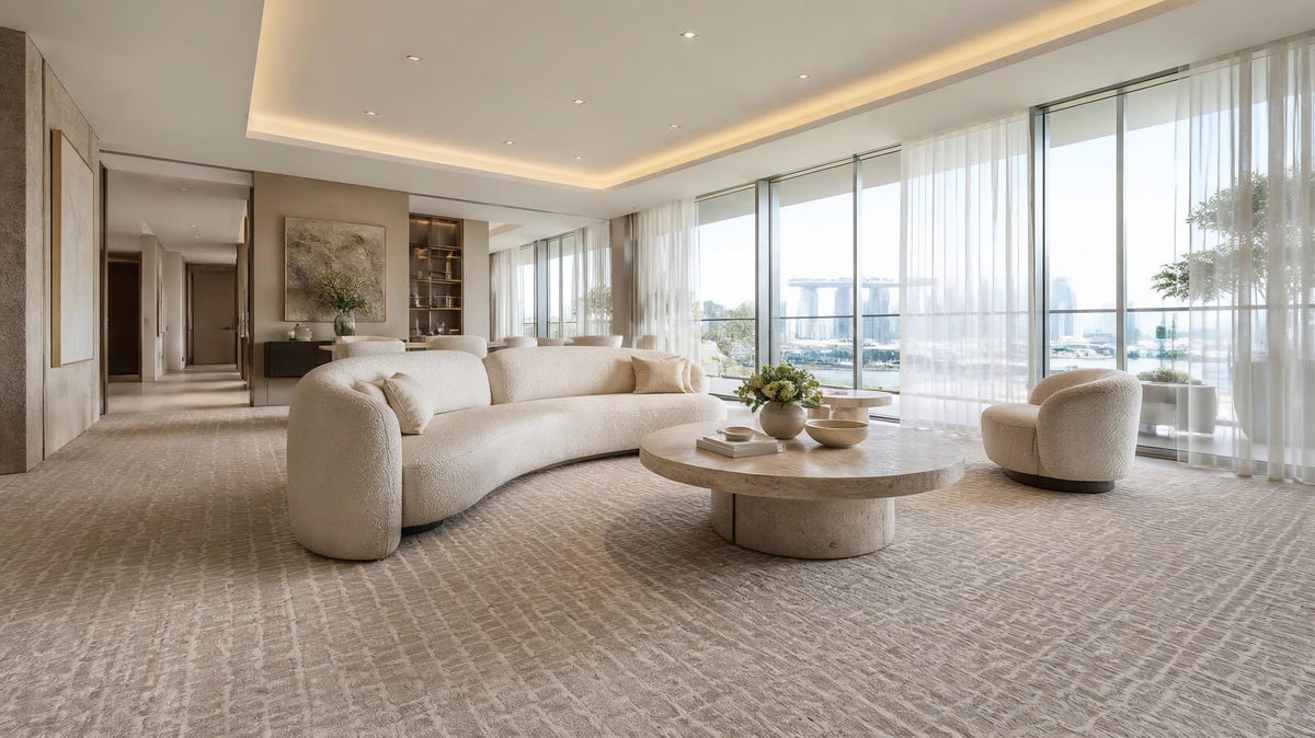 Seamless patterned broadloom carpet in a luxury Singapore penthouse lounge