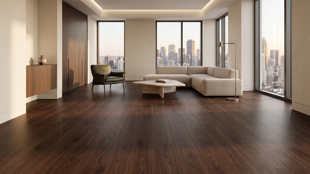 Residential vinyl flooring in a modern living room in Singapore