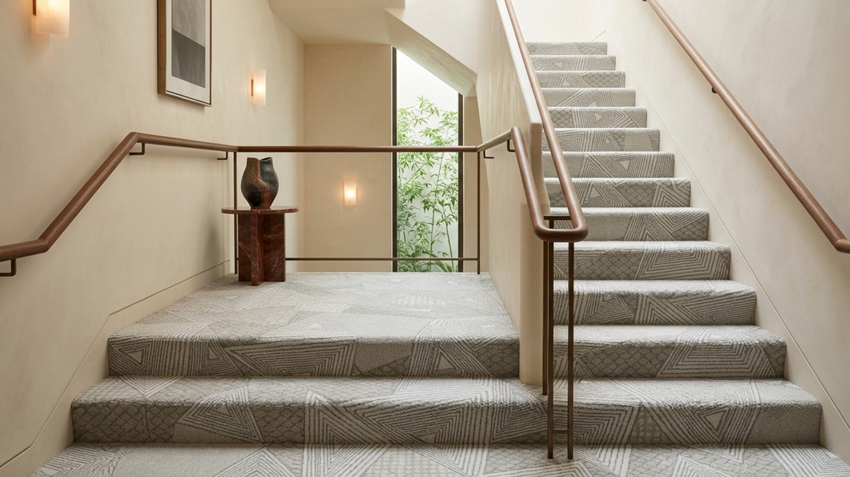 Stair carpet installation in a Singapore boutique hotel