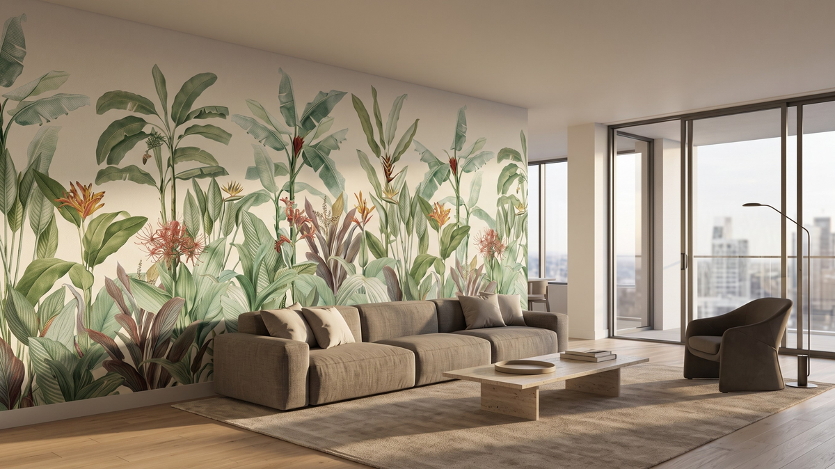 Wallpaper feature wall with neatly finished electrical outlets in Singapore