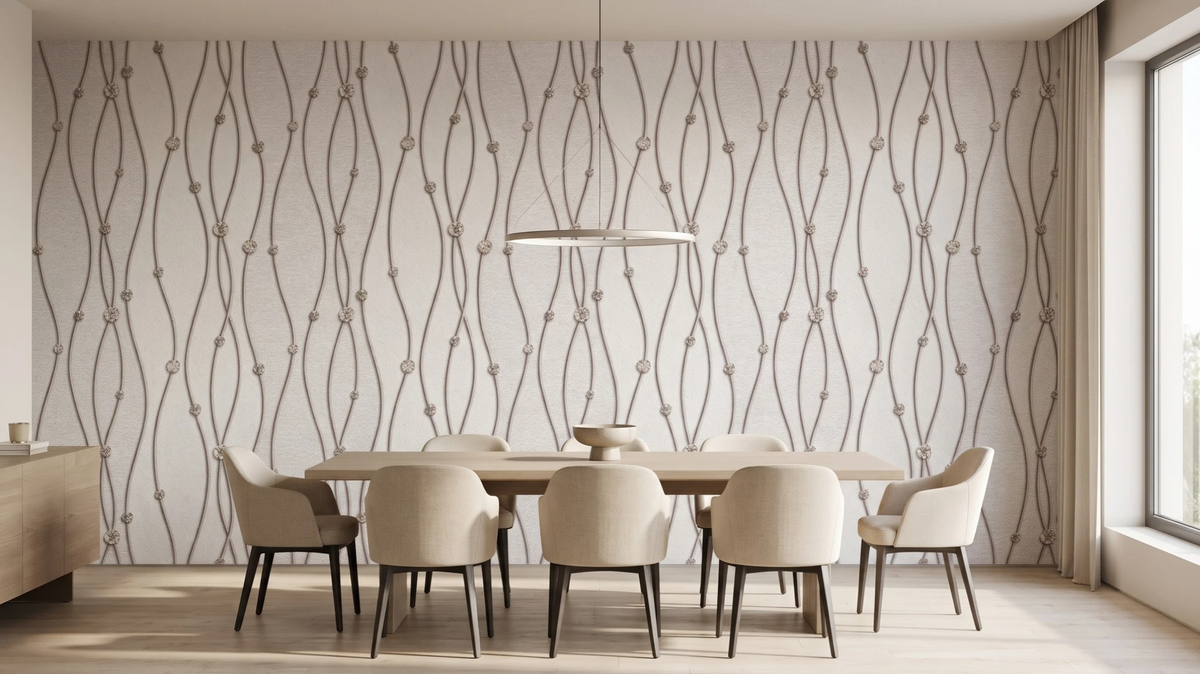 Geometric wallpaper pattern repeat on a dining room feature wall in Singapore