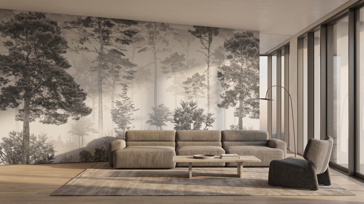 Light-coloured wallpaper in a sunlit Singapore living room